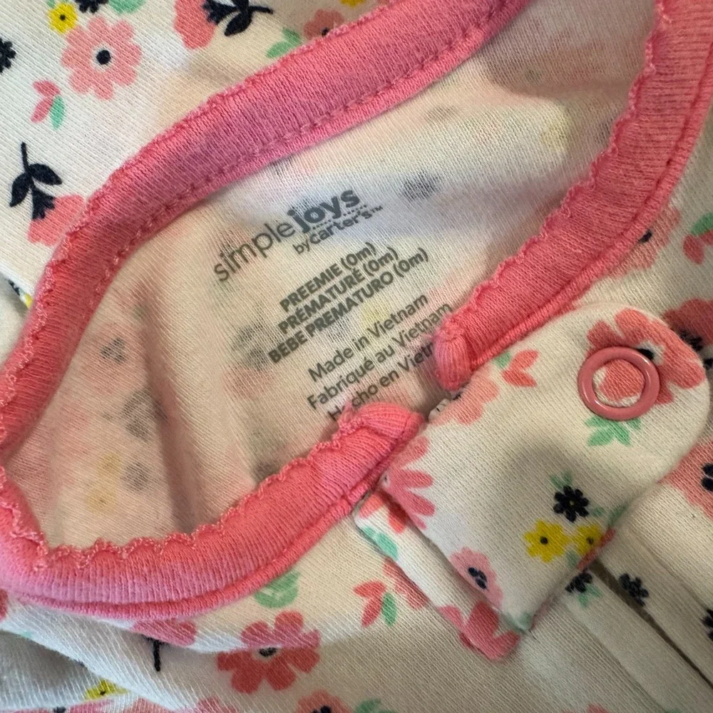 Baby Sleeper Girl Preemie Clothes Zipper Flowers Pink White Outfit One Piece